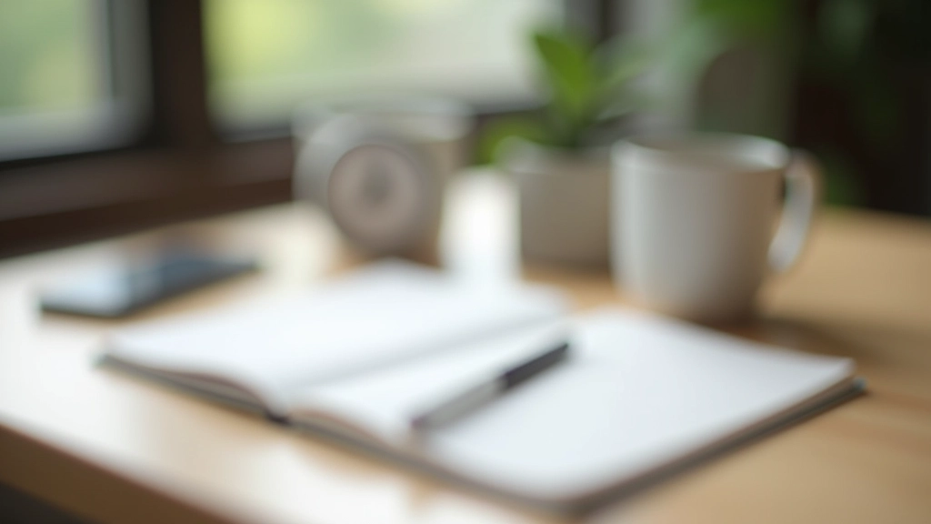 Timer and notebook on wooden desk with coffee, focus work setup