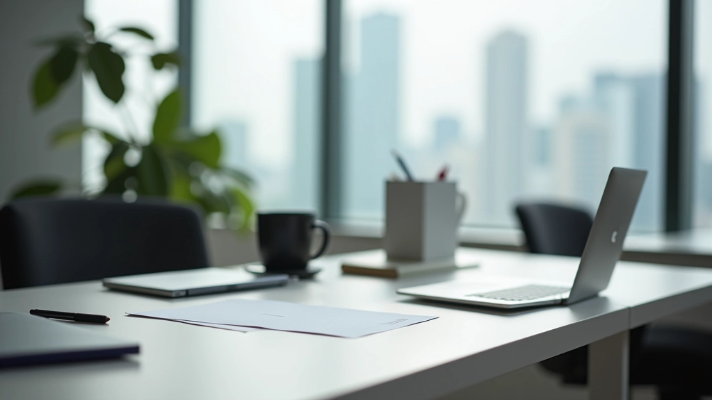 Professional workspace with focus setup, minimal distractions, organized desk environment