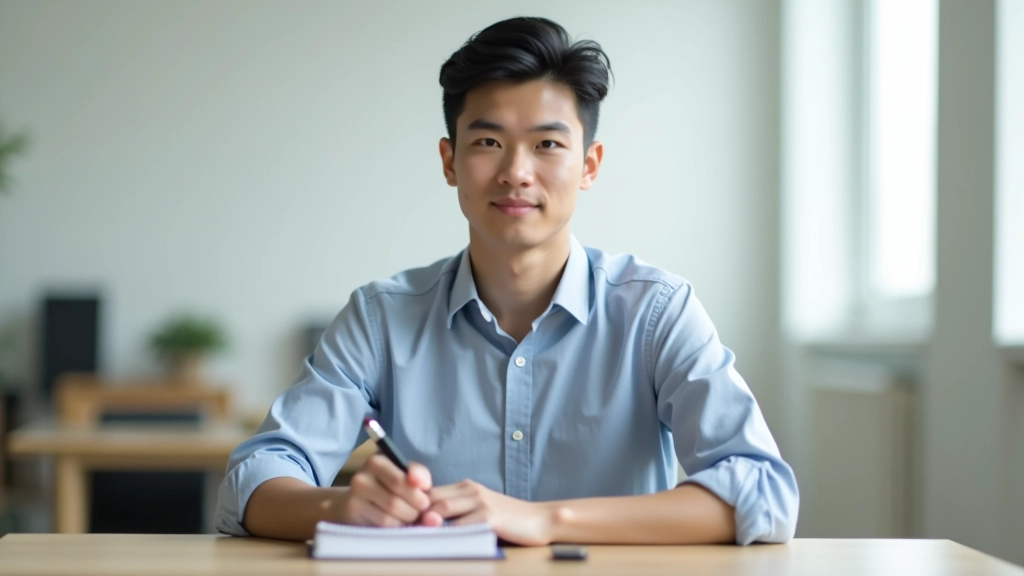 Person sitting at desk with minimal distractions, focused on work, natural light
